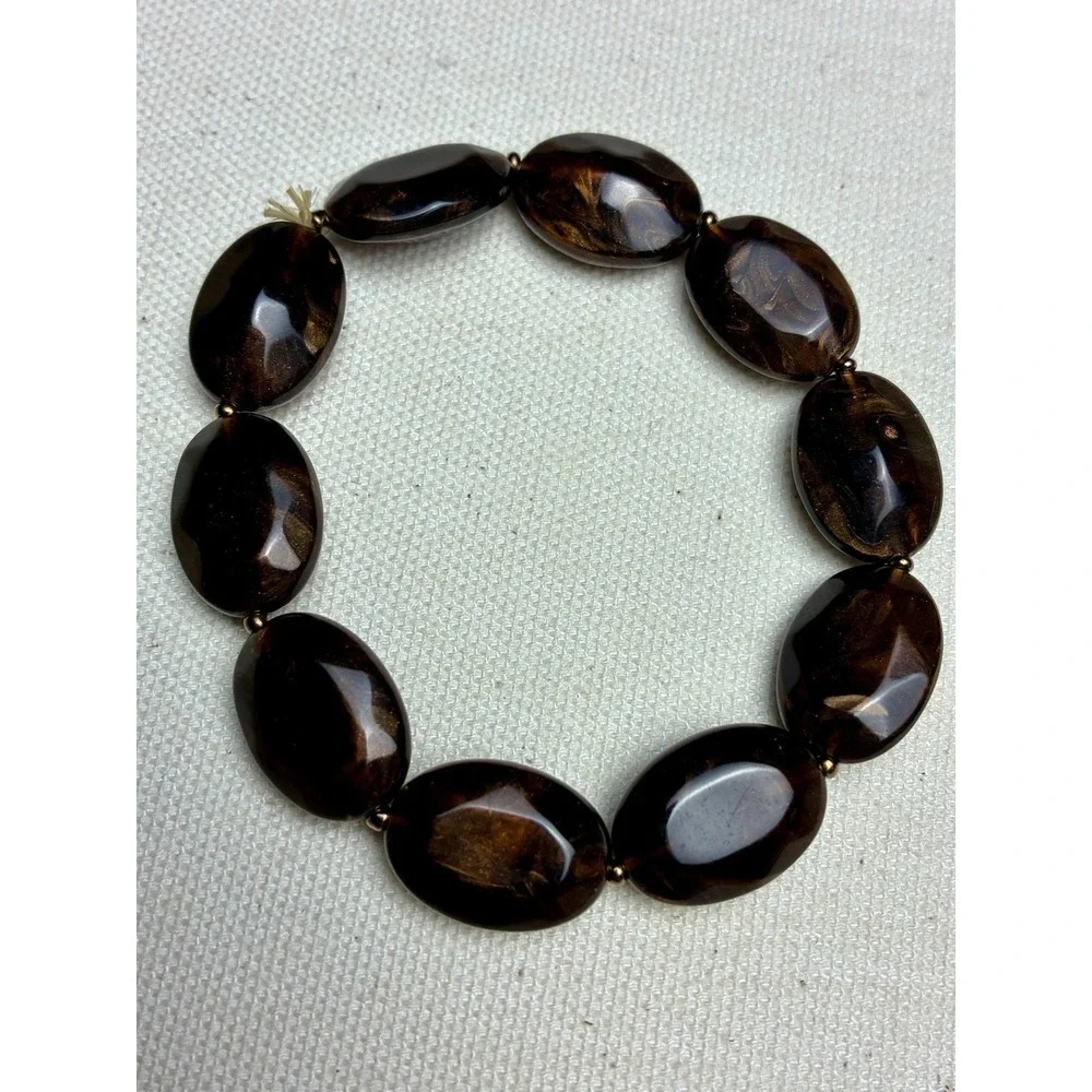 Vintage Marbled Lucite Acrylic Stretch Bracelet Set Brown Amber Purple Beads